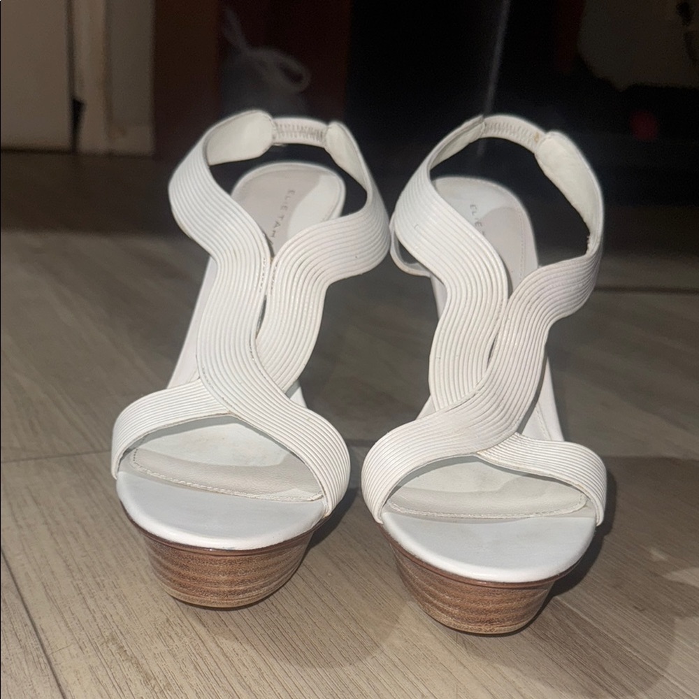 Elie Tahari White and Brown Heels with Intricate Straps